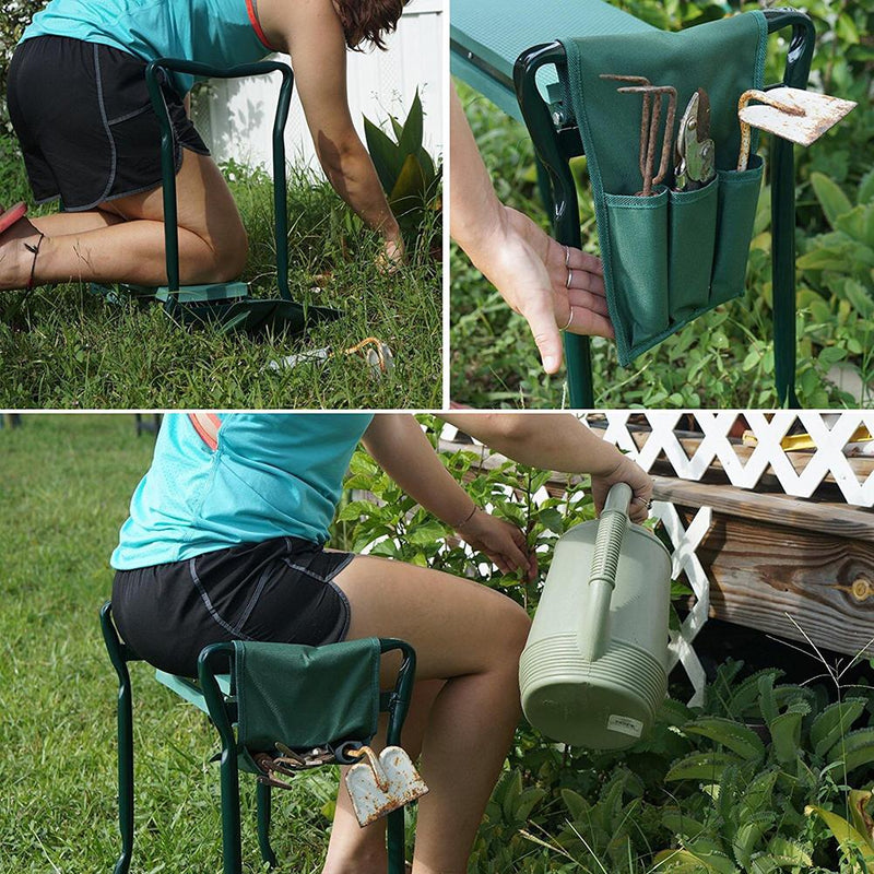 Garden Multi-Functional Bench Kneeler With Handles Folding Stainless Steel Garden Stool With EVA Kneeling Pad Gardening Tools 4